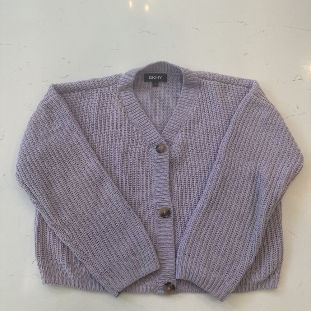 DKNY Knit Cropped Cardigan Medium 10-12 M Purple